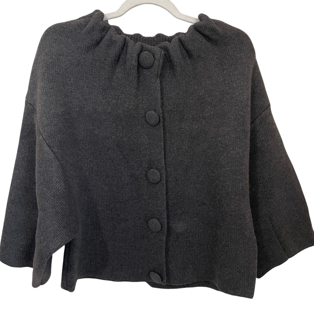 Zara Dark Gray Knit Cropped Cape Cardigan Size M Wool Blend Mod Twee Chic